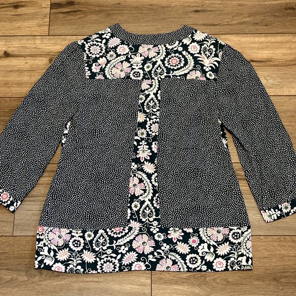 Boden Mollie Mixed Print Blouse SZ 6 Green Floral Polka Dot Pullover 3/4 Sleeve - Picture 10 of 11
